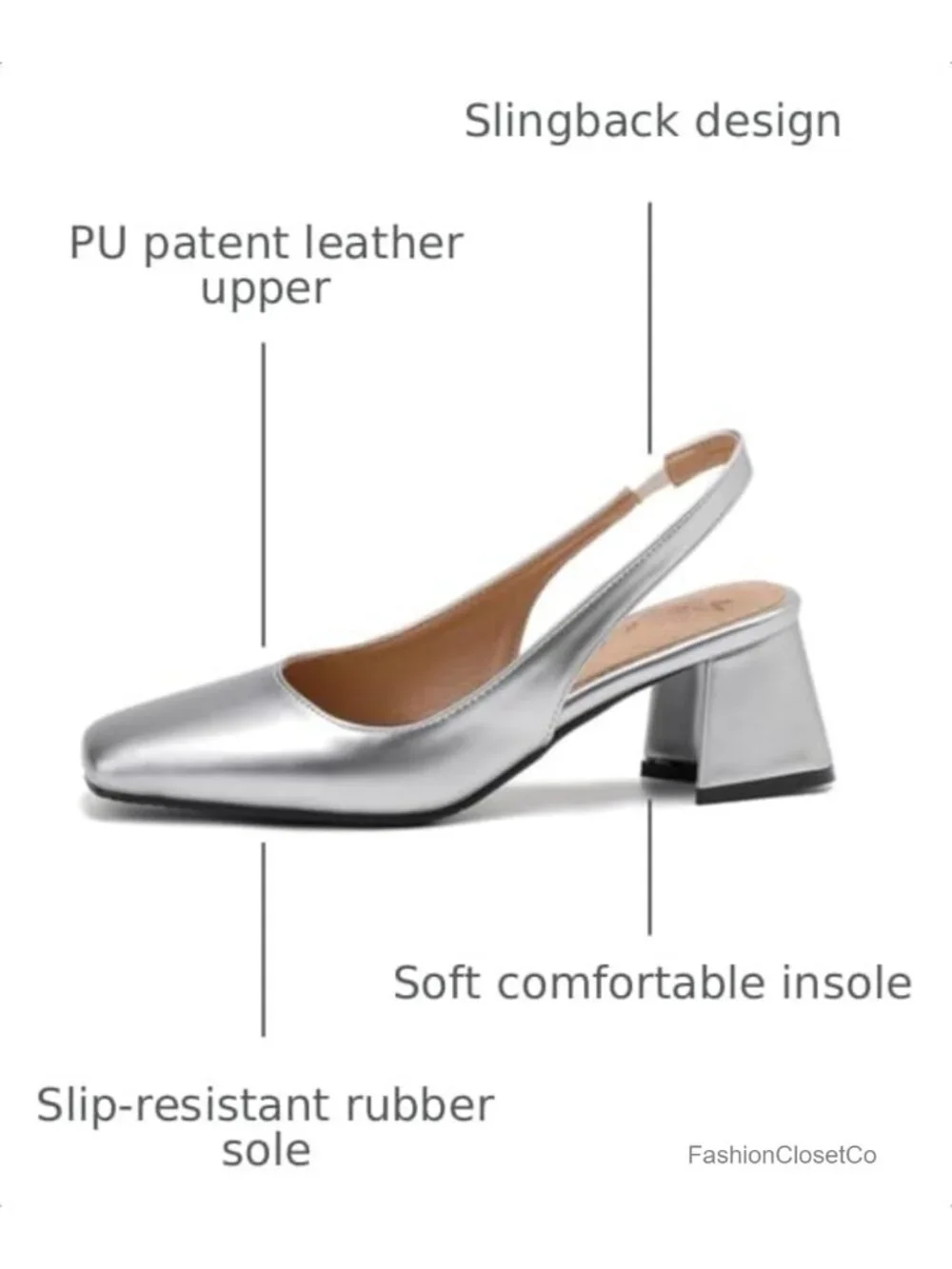 Chunky Block Heel Slingback Pumps Square Toe Women's Shoes